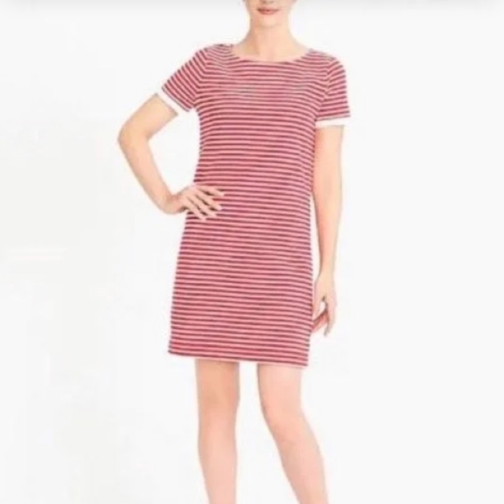 J. Crew Red and white Striped 100% cotton ruffled shortsleeve Mini Dress Size S